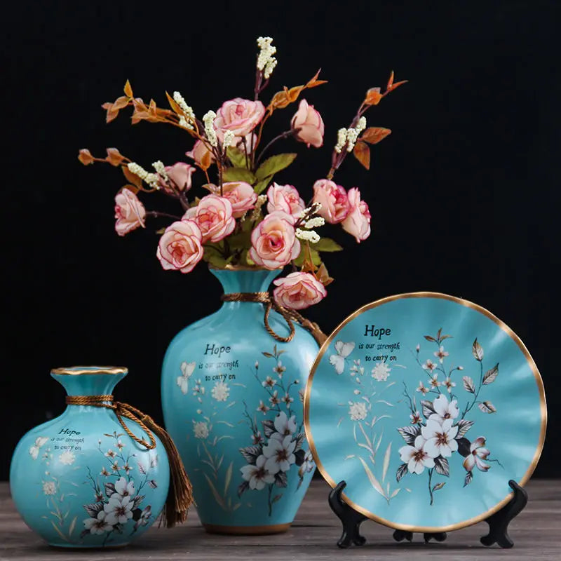 Ensemble de 2 Vases Décoratifs avec Élément Assorti – Céramique de Luxe, 3 Pièces