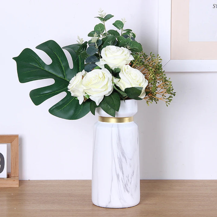 Vase à Fleurs Scandinave Blanc | Effet Marbre