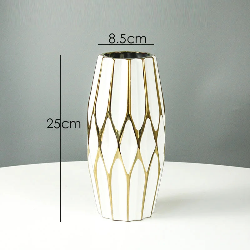 Vase à Fleurs Nordique Blanc | Céramique et Dorures Élégantes