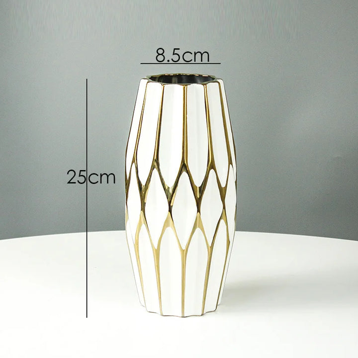 Vase à Fleurs Nordique Blanc | Céramique et Dorures Élégantes