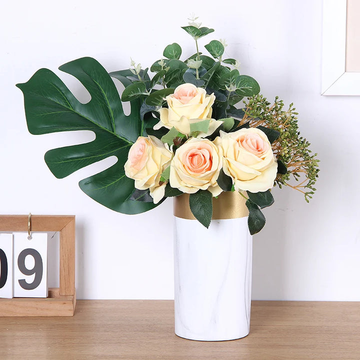 Vase à Fleurs Scandinave Blanc | Effet Marbre