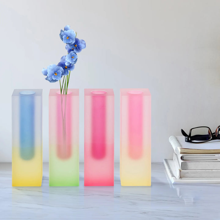 Lot de 4 Vases Acryliques Colorés Moderne | Effet Dégradé Élégant | 16 cm