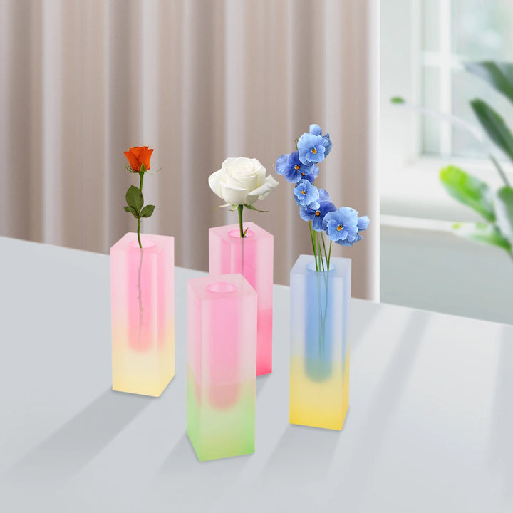 Lot de 4 Vases Acryliques Colorés Moderne | Effet Dégradé Élégant | 16 cm