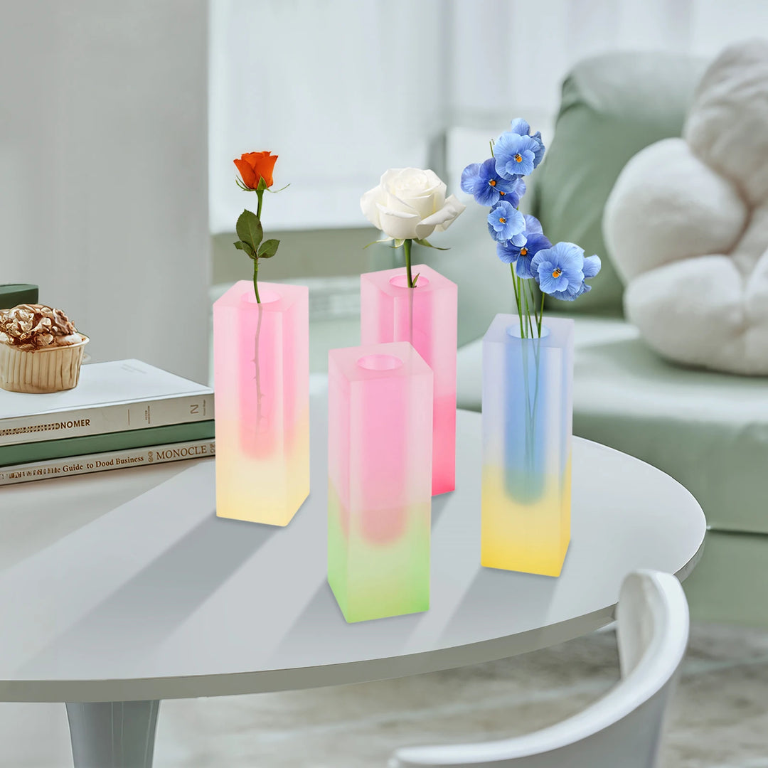 Lot de 4 Vases Acryliques Colorés Moderne | Effet Dégradé Élégant | 16 cm