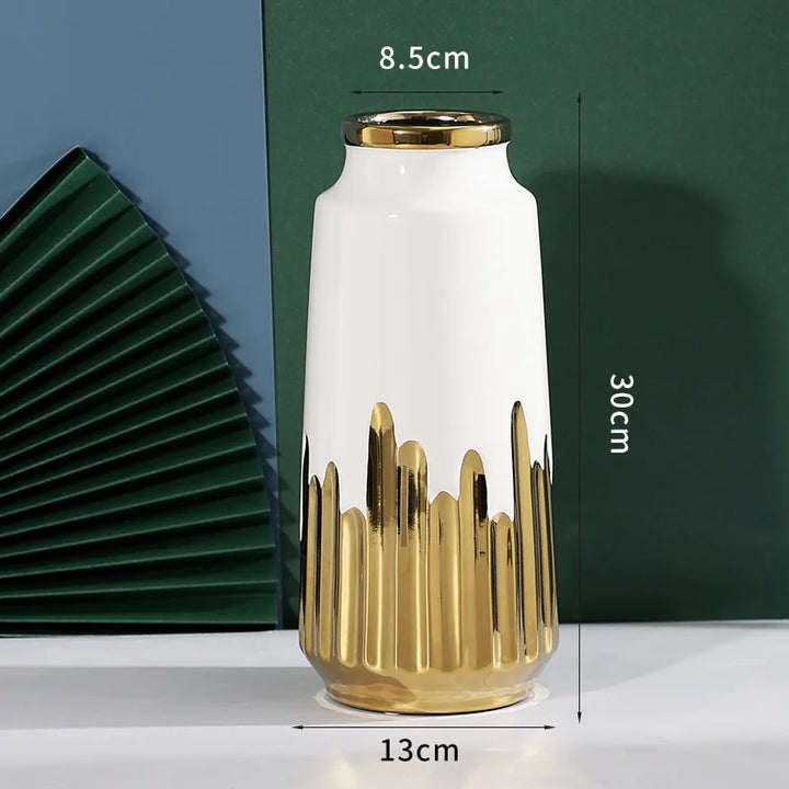 Grand Vase à Fleurs en Céramique | Design Moderne et Finitions Dorées