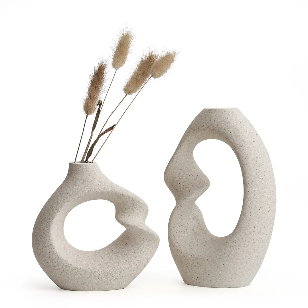 Ensemble de Deux Petits Vases Pampa Blanc Scandinave | Minimalistes et Épurés
