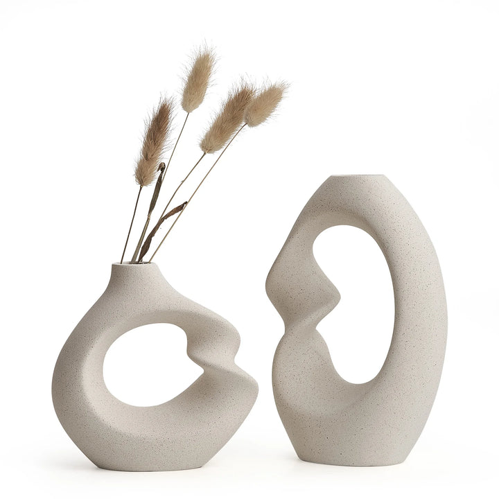 Ensemble de Deux Petits Vases Pampa Blanc Scandinave | Minimalistes et Épurés