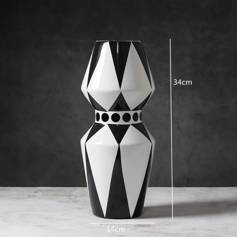 Grand Vase Décoratif Noir et Blanc à Rayures | Design Scandinave Minimaliste