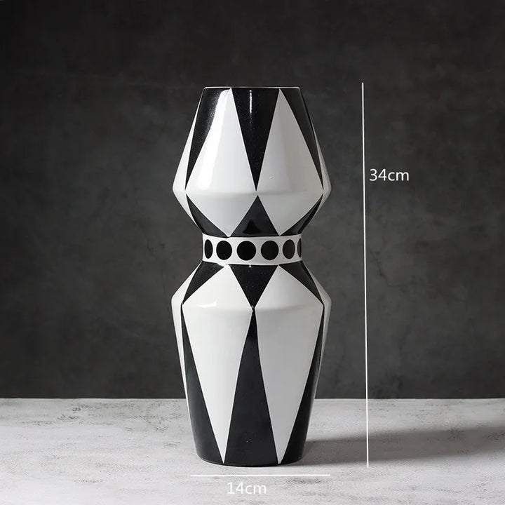 Grand Vase Décoratif Noir et Blanc à Rayures | Design Scandinave Minimaliste
