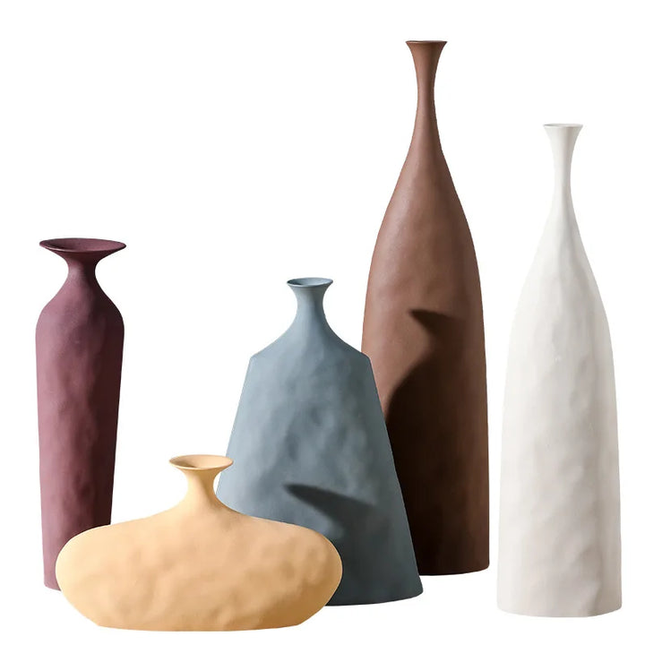 Grand Vase Géométrique à Poser au Sol | Style Morandi Décoratif
