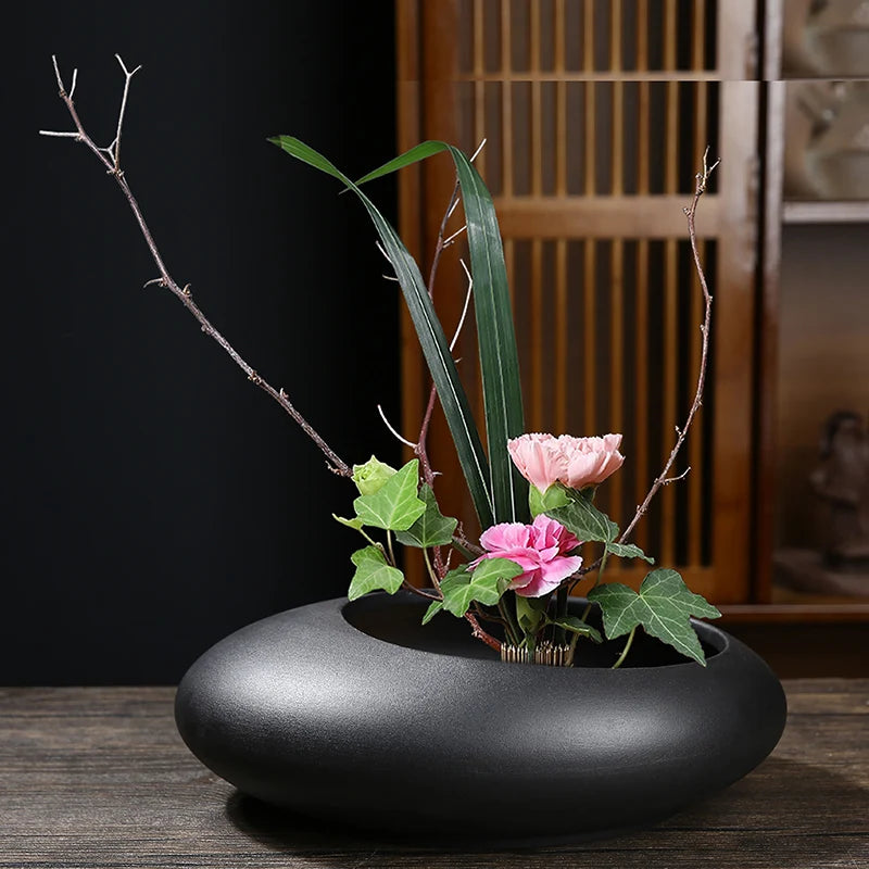 Vase à Fleurs Chinois Noir | Céramique Élégante