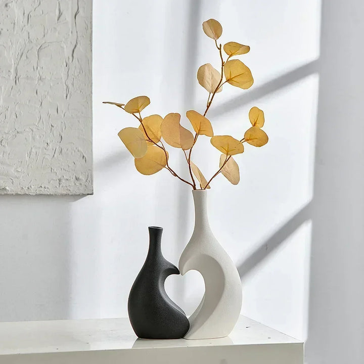 Vase Décoratif Moderne | Duo Céramique Noir et Blanc