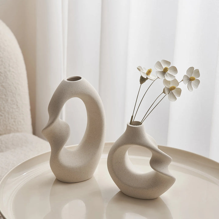 Ensemble de Deux Petits Vases Pampa Blanc Scandinave | Minimalistes et Épurés