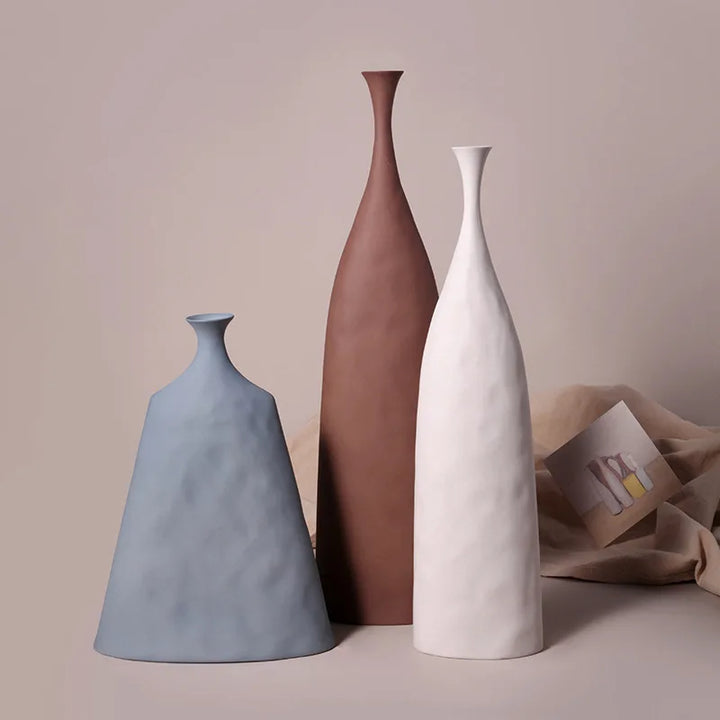 Grand Vase Géométrique à Poser au Sol | Style Morandi Décoratif