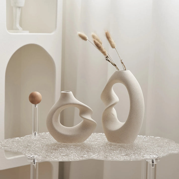 Ensemble de Deux Petits Vases Pampa Blanc Scandinave | Minimalistes et Épurés