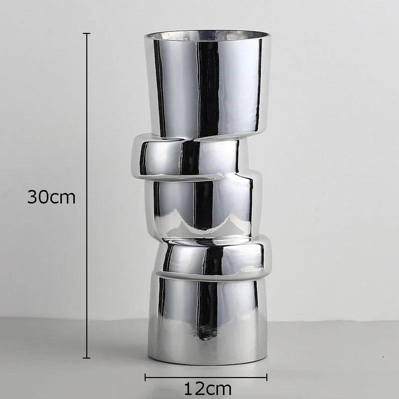 Vase à Fleurs Cylindrique avec Effet Métal Argenté | Moderne, Design et Décoratif