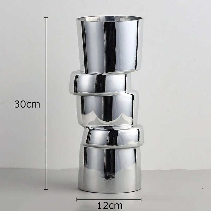 Vase à Fleurs Cylindrique avec Effet Métal Argenté | Moderne, Design et Décoratif