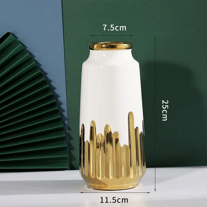 Grand Vase à Fleurs en Céramique | Design Moderne et Finitions Dorées