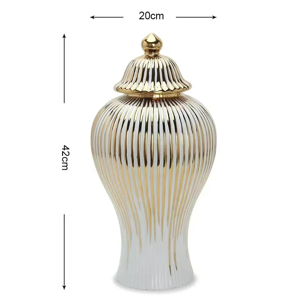 Vase Blanc Luxueux | Céramique Dorée et Élégant