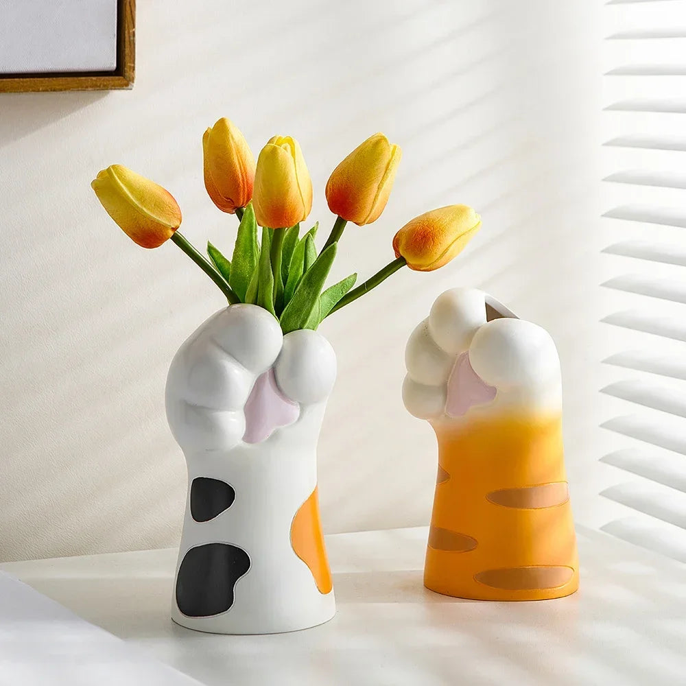 Petit Vase à Fleurs Blanc Décoratif | Pattes de Chat