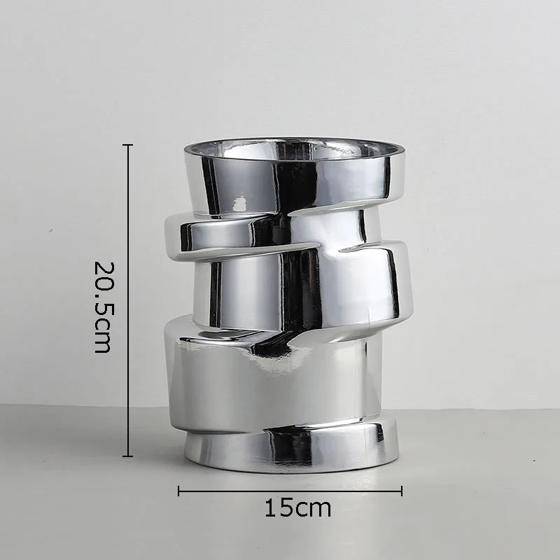 Vase à Fleurs Cylindrique avec Effet Métal Argenté | Moderne, Design et Décoratif