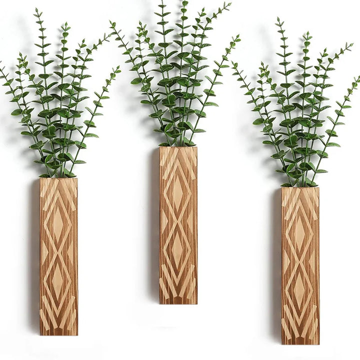 Vase à fleurs Murale Suspendu en Bois Naturel | Style Minimaliste et Décoratif