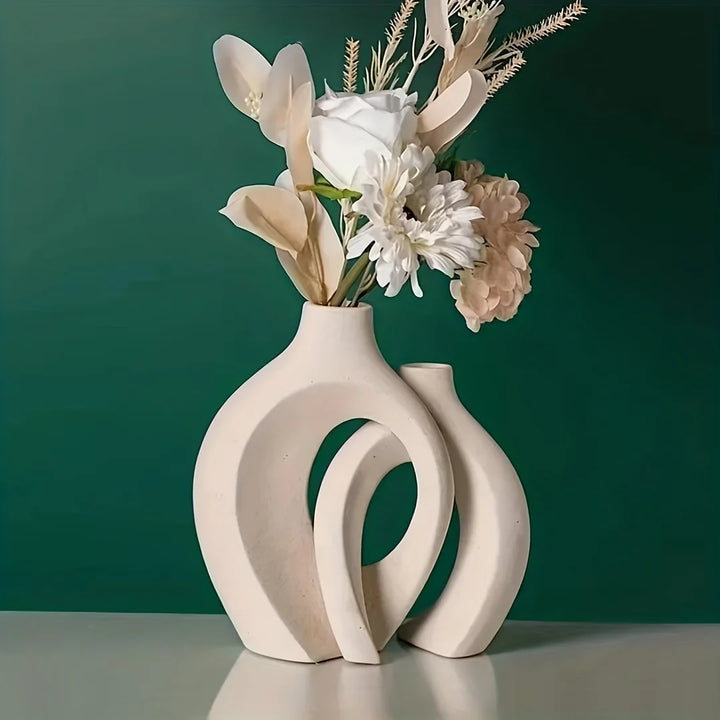 Ensemble de Deux Vases Creux en Céramique | Scandinave, Moderne et Bohème