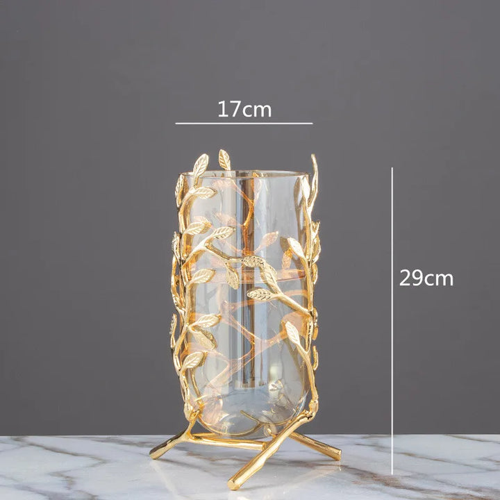 Vase à Fleurs Cylindrique en Verre | Cadre Doré Décoratif et Minimaliste
