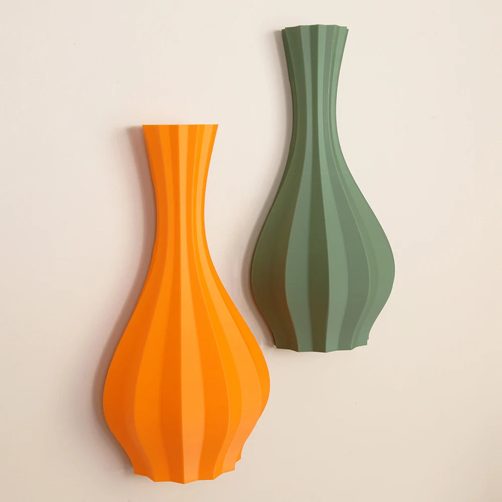 Vase à Fleurs Mural Minimaliste | Motif Géométrique Strié