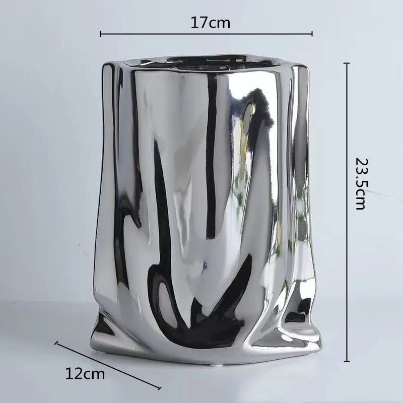 Vase à Fleurs en Céramique Design et Moderne | Effet Métal Ondulé