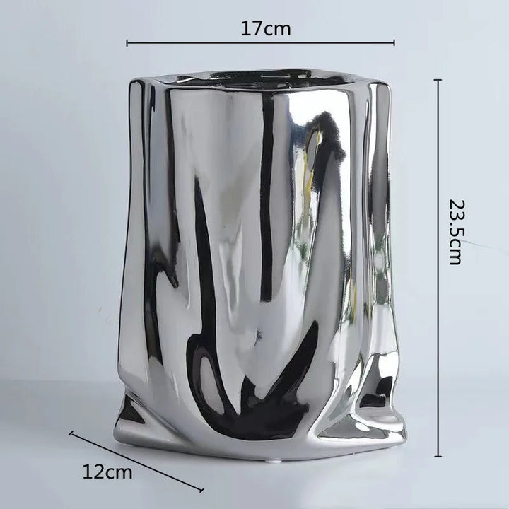 Vase à Fleurs en Céramique Design et Moderne | Effet Métal Ondulé