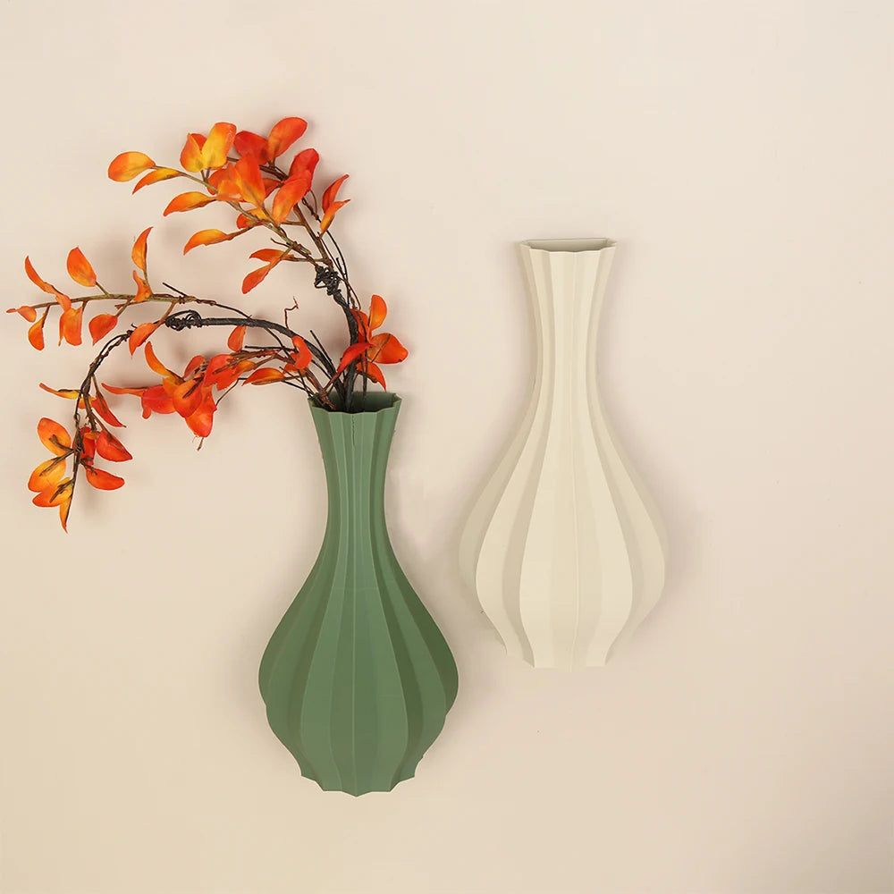 Vase à Fleurs Mural Minimaliste | Motif Géométrique Strié
