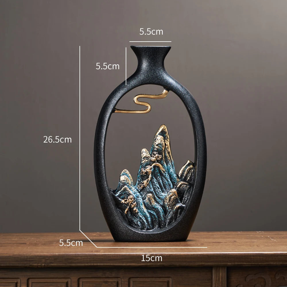 Vase Soliflore Décoratif Chinois | Sculpture Montagne en Résine