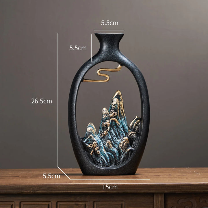 Vase Soliflore Décoratif Chinois | Sculpture Montagne en Résine