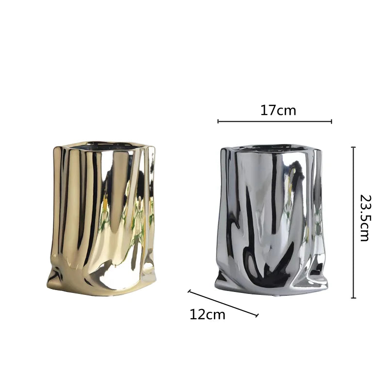 Vase à Fleurs en Céramique Design et Moderne | Effet Métal Ondulé