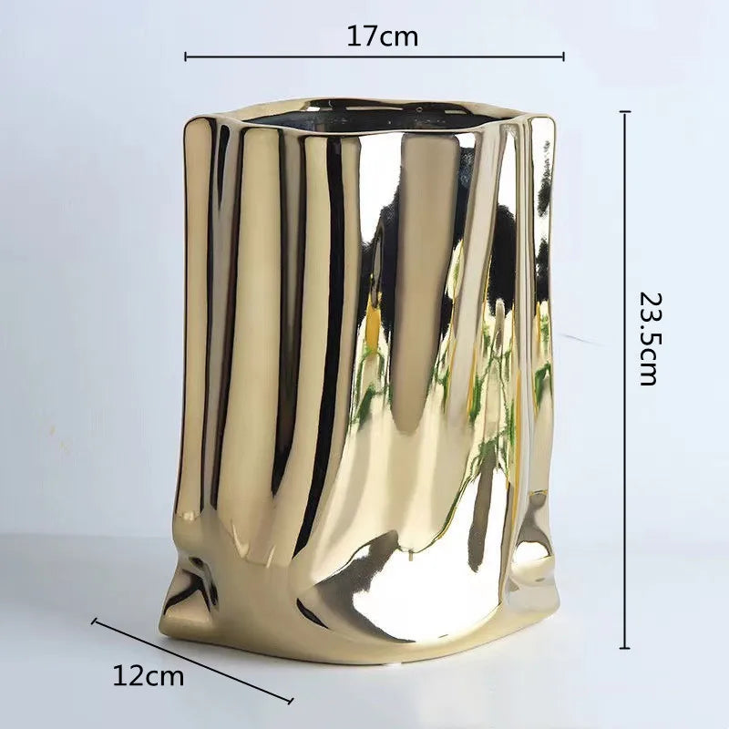 Vase à Fleurs en Céramique Design et Moderne | Effet Métal Ondulé