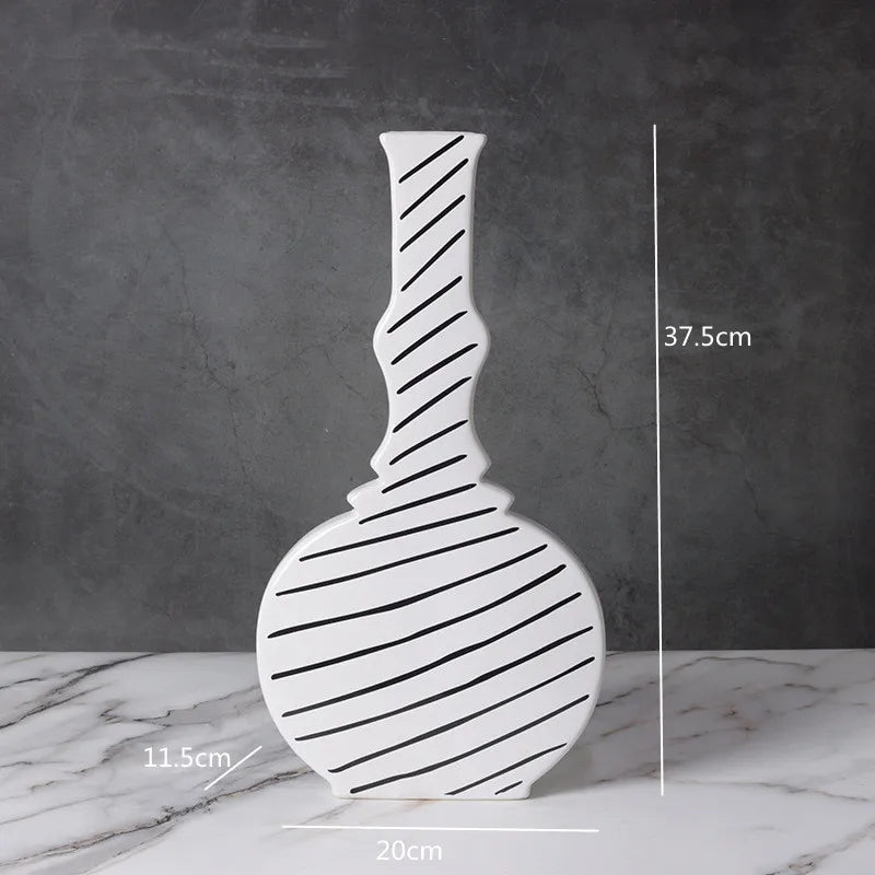 Grand Vase Décoratif Noir et Blanc à Rayures | Design Scandinave Minimaliste