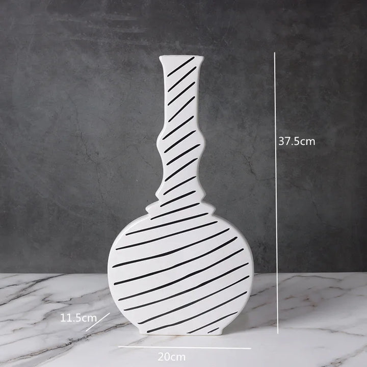 Grand Vase Décoratif Noir et Blanc à Rayures | Design Scandinave Minimaliste