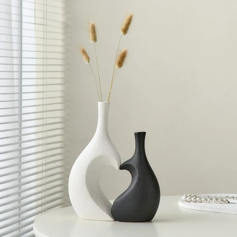 Vase Décoratif Moderne | Duo Céramique Noir et Blanc