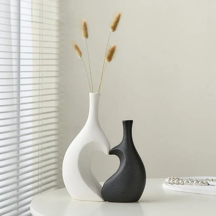 Vase Décoratif Moderne | Duo Céramique Noir et Blanc