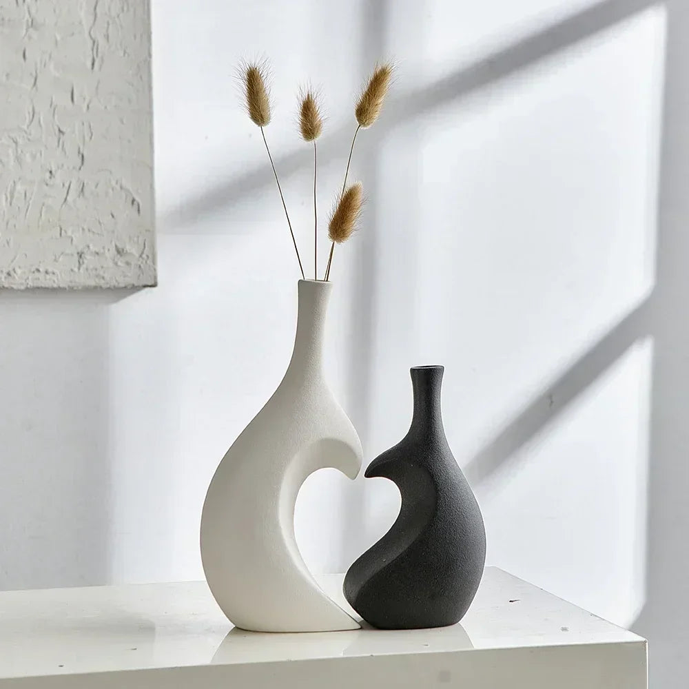 Vase Décoratif Moderne | Duo Céramique Noir et Blanc