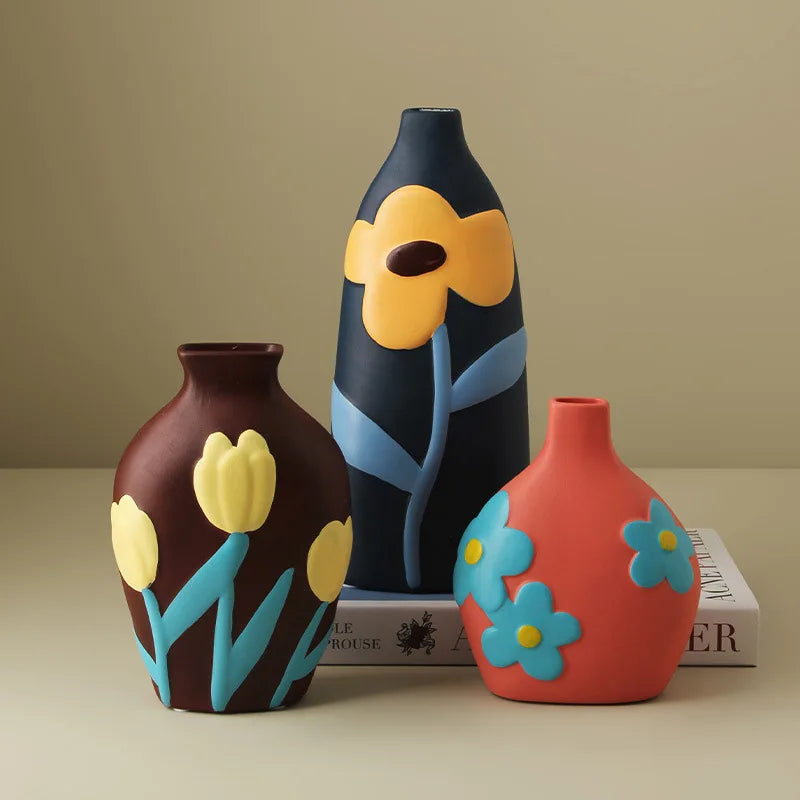Vase en Céramique Nordique | Peint à la Main - Style Morandi