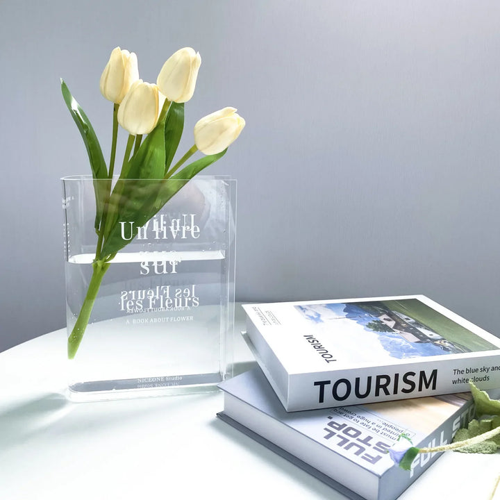 Vase à Fleurs en Forme de Livre Transparent | Design Moderne en Acrylique