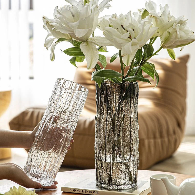 Vase à Fleurs en Verre Transparent | Design Glacier Élégant