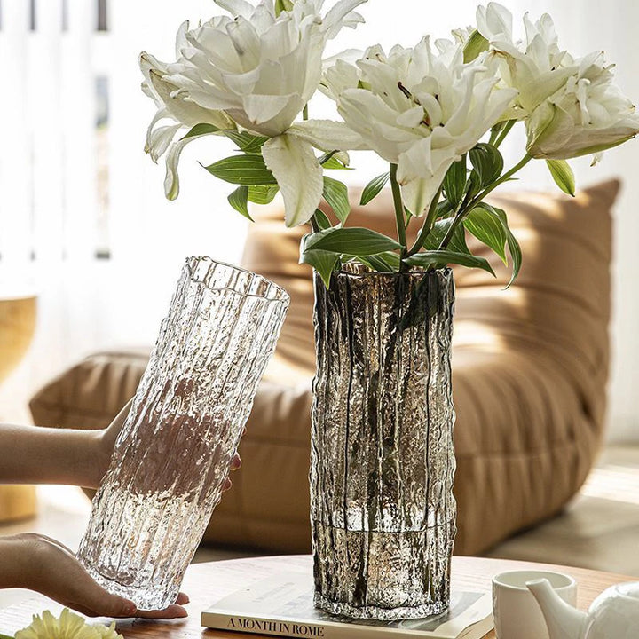Vase à Fleurs en Verre Transparent | Design Glacier Élégant