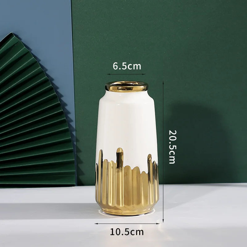 Grand Vase à Fleurs en Céramique | Design Moderne et Finitions Dorées