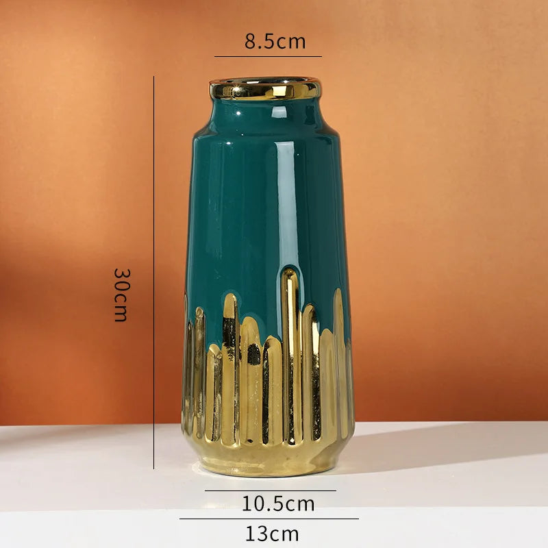Grand Vase à Fleurs en Céramique | Design Moderne et Finitions Dorées