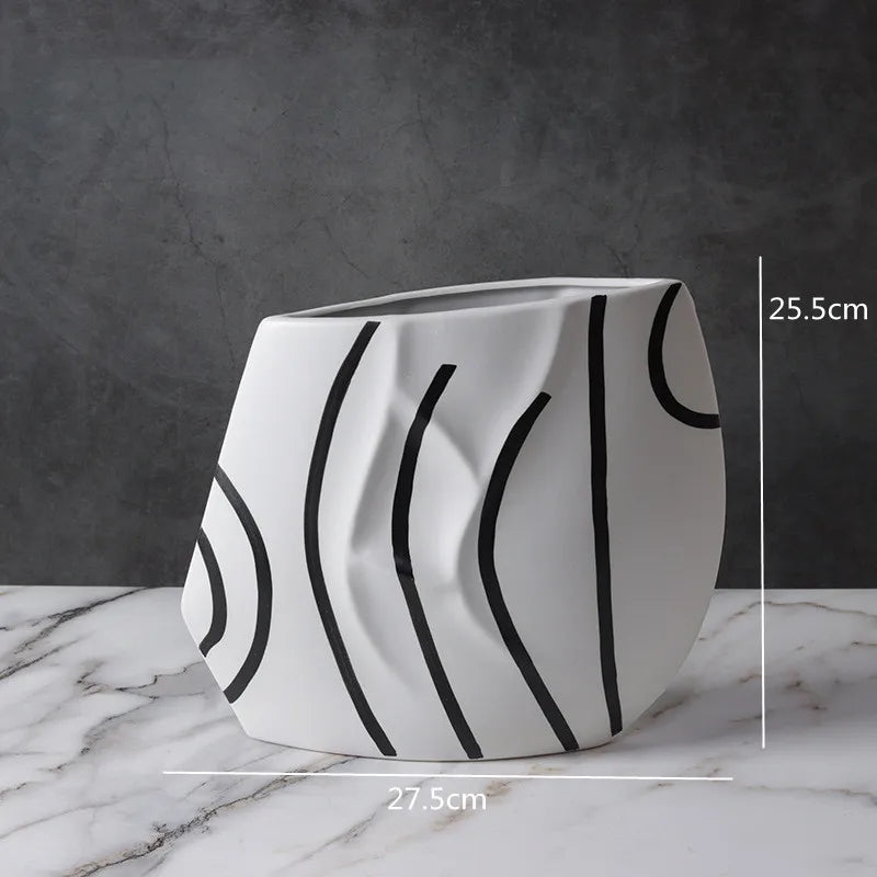 Grand Vase Décoratif Noir et Blanc à Rayures | Design Scandinave Minimaliste