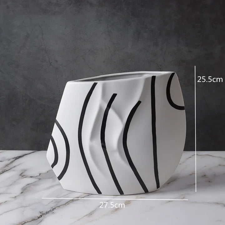 Grand Vase Décoratif Noir et Blanc à Rayures | Design Scandinave Minimaliste