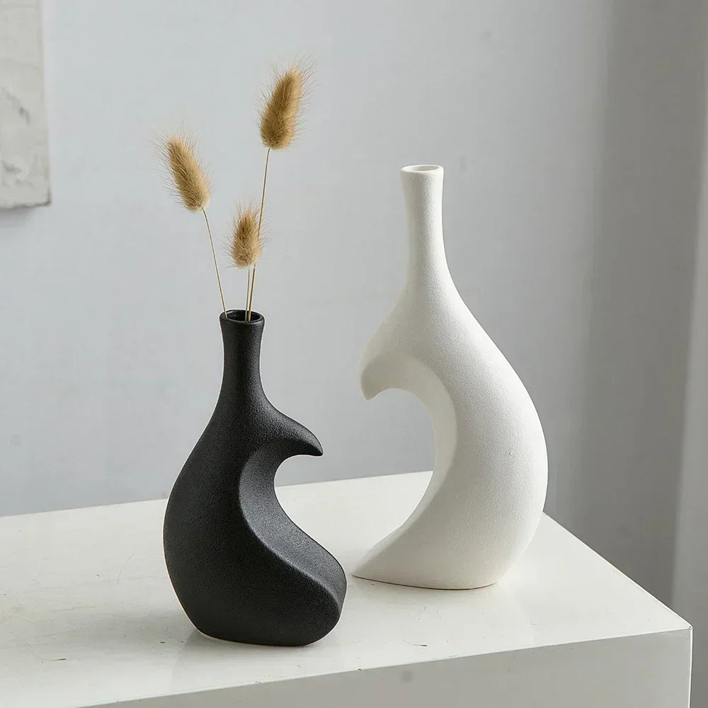 Vase Décoratif Moderne | Duo Céramique Noir et Blanc